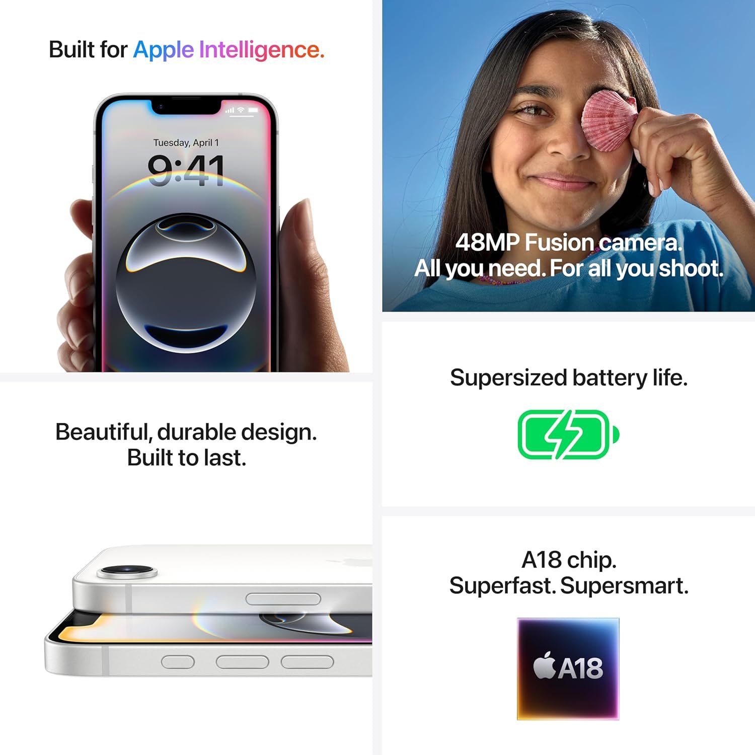 iPhone 16e 128 GB: Built for Apple Intelligence, A18 Chip, Supersized Battery Life, 48MP Fusion. Camera, 15.40 cm (6.1″) Super Retina XDR Display; Black - View 5